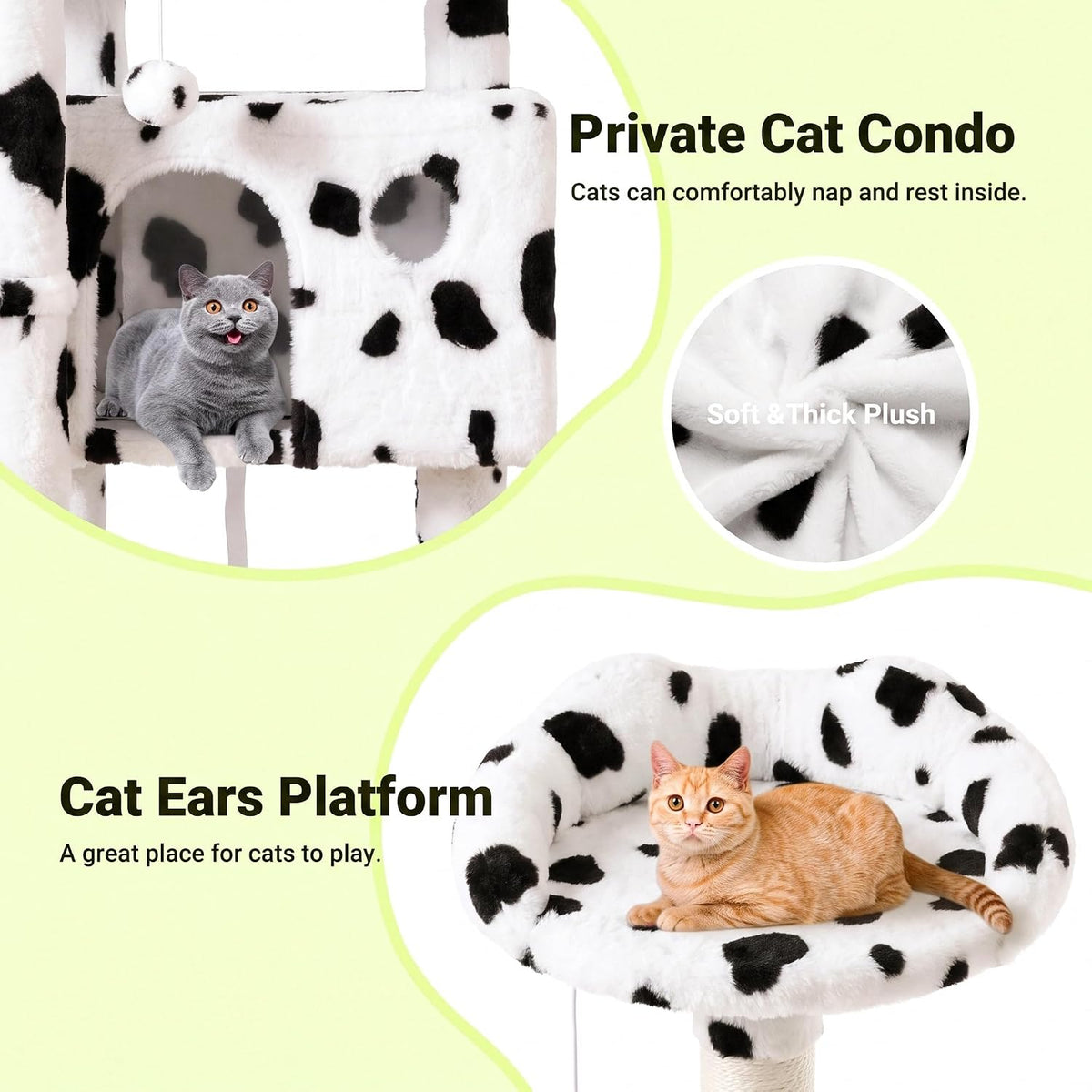 Allewie 64 Inches Multi-Level Cat Tree Tower for Indoor Cats, Cow Print