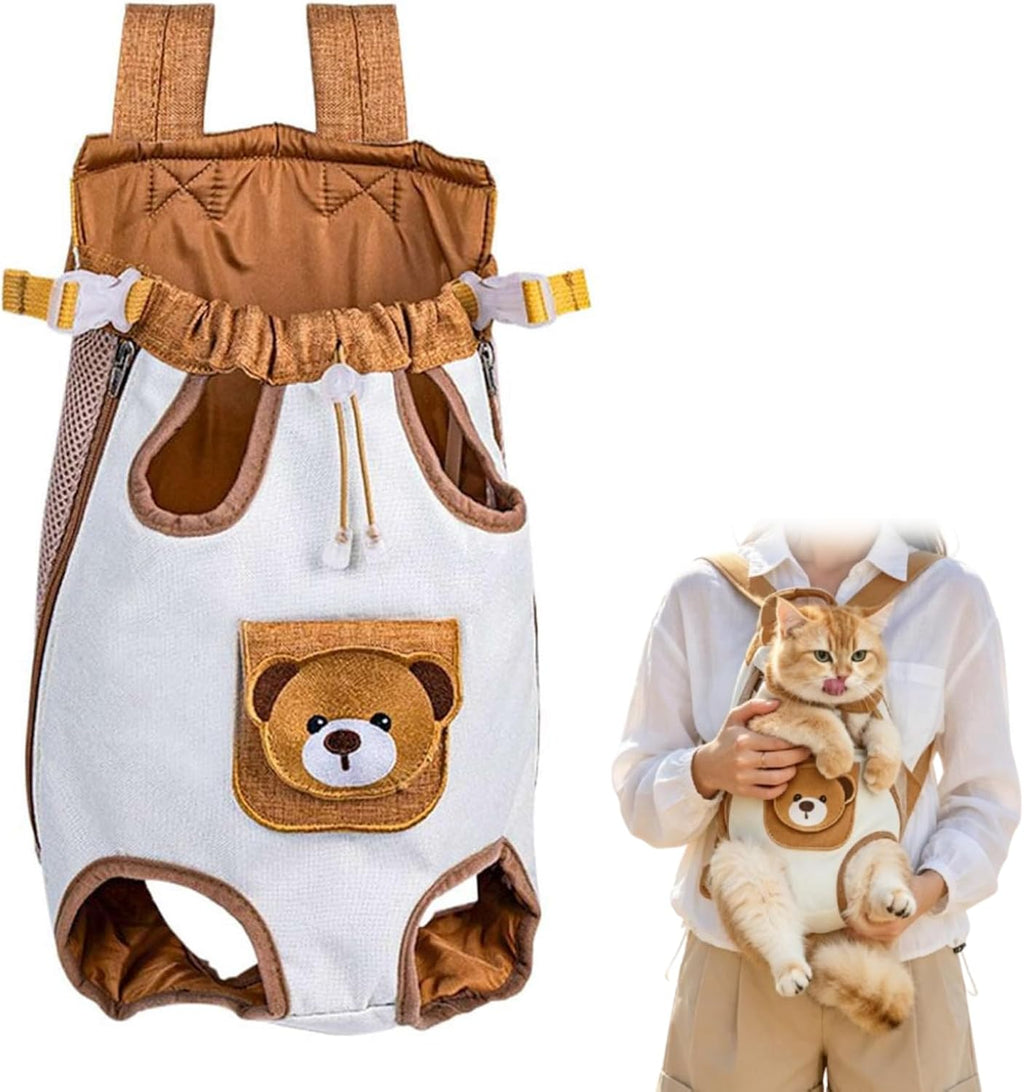 Cute Bear Design Front Pet Carrier Backpack, Hands Free Pet Travel Bag (L)