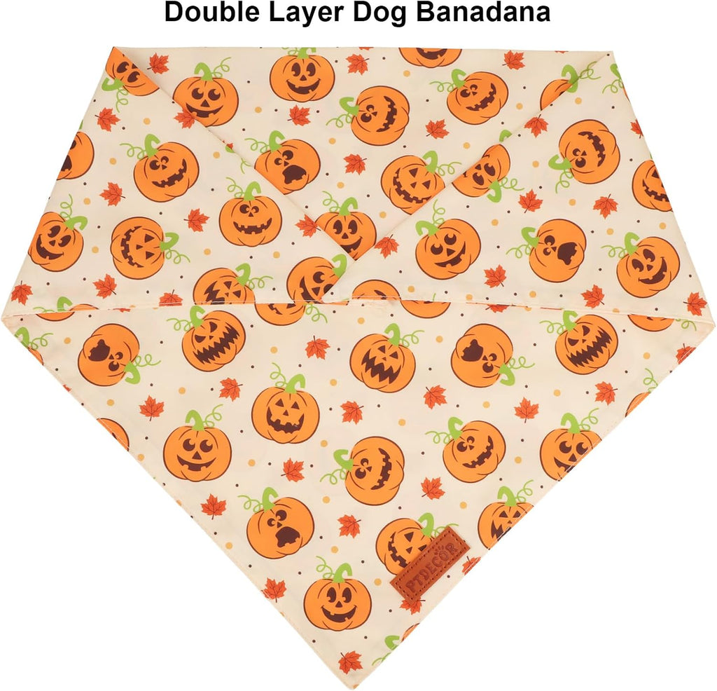 PTDECOR Halloween Dog Bandanas, Yellow Jack-o'-lantern Pet Scarf, Large