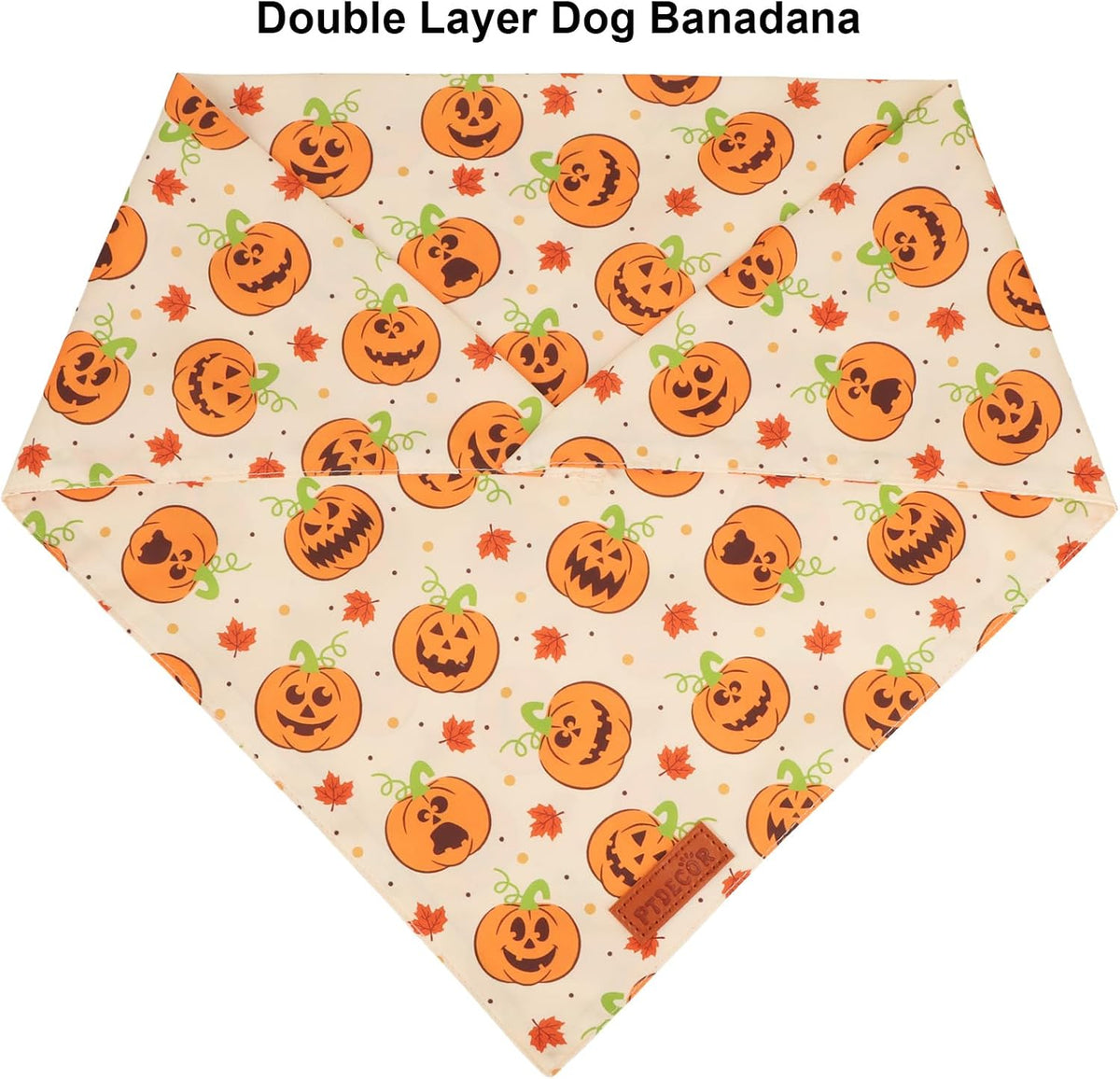 PTDECOR Halloween Dog Bandanas, Yellow Jack-o'-lantern Pet Scarf, Large