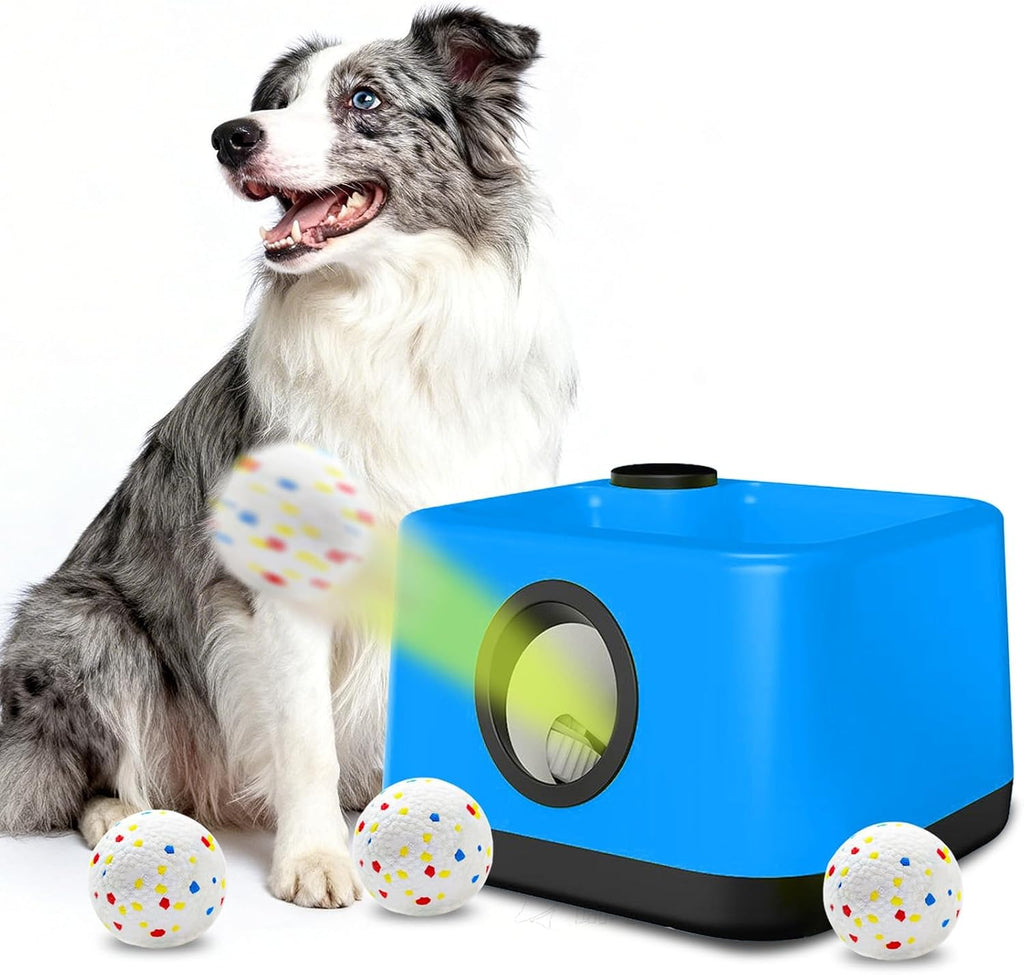Automatic Dog Ball Launcher: Upgraded Auto/Manual Pet Ball Thrower Toy for Dog Indoor/Outdoor Play Include 4 Chew-Resist