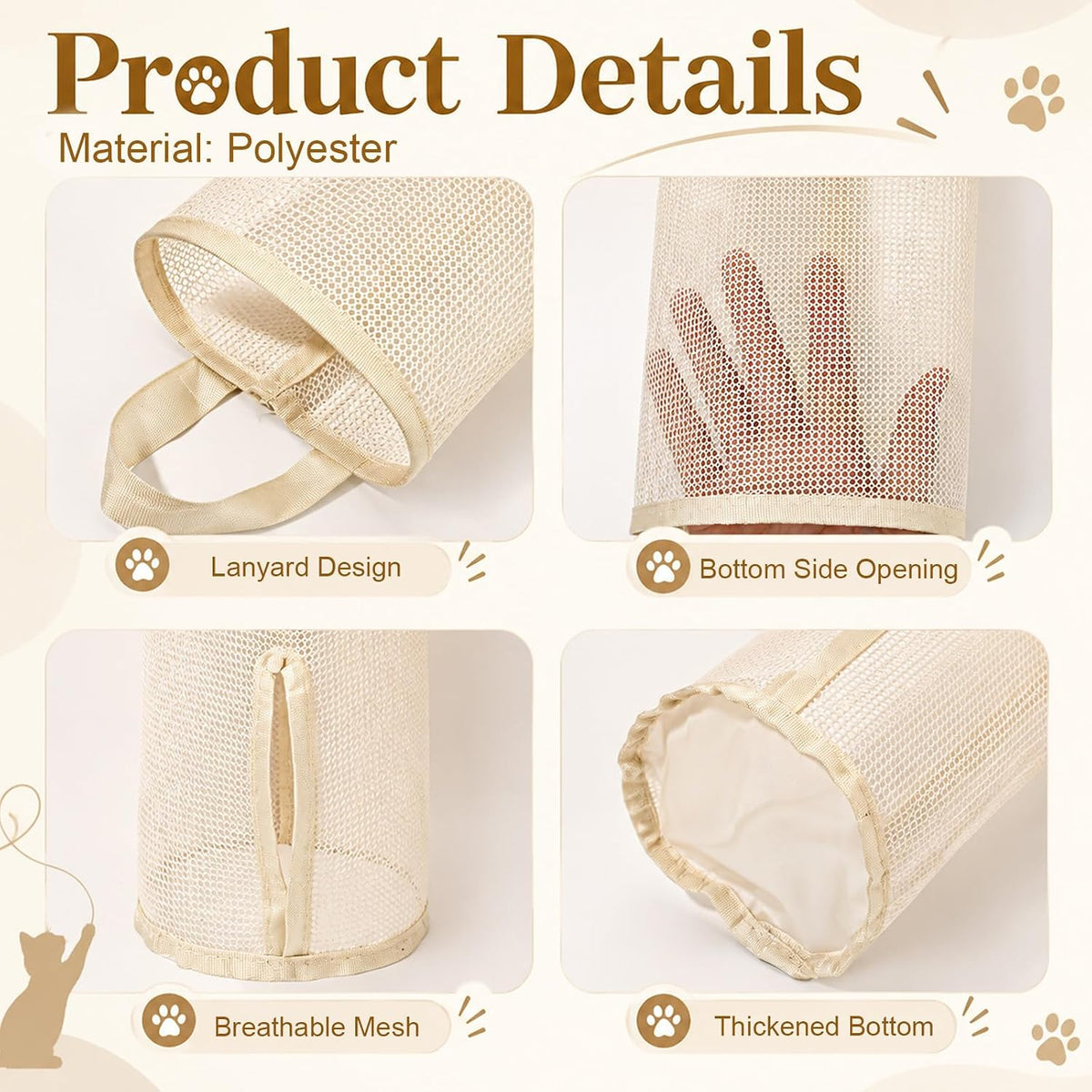 Hsei 4 Pack 15.16" Cat Wand Toy Organizer, Mesh Storage Bag Holder & Hooks