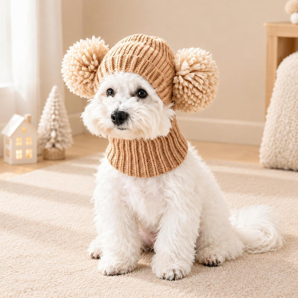 Pet Hat with Integrated Neck Cover for Small Dog, Coffee S