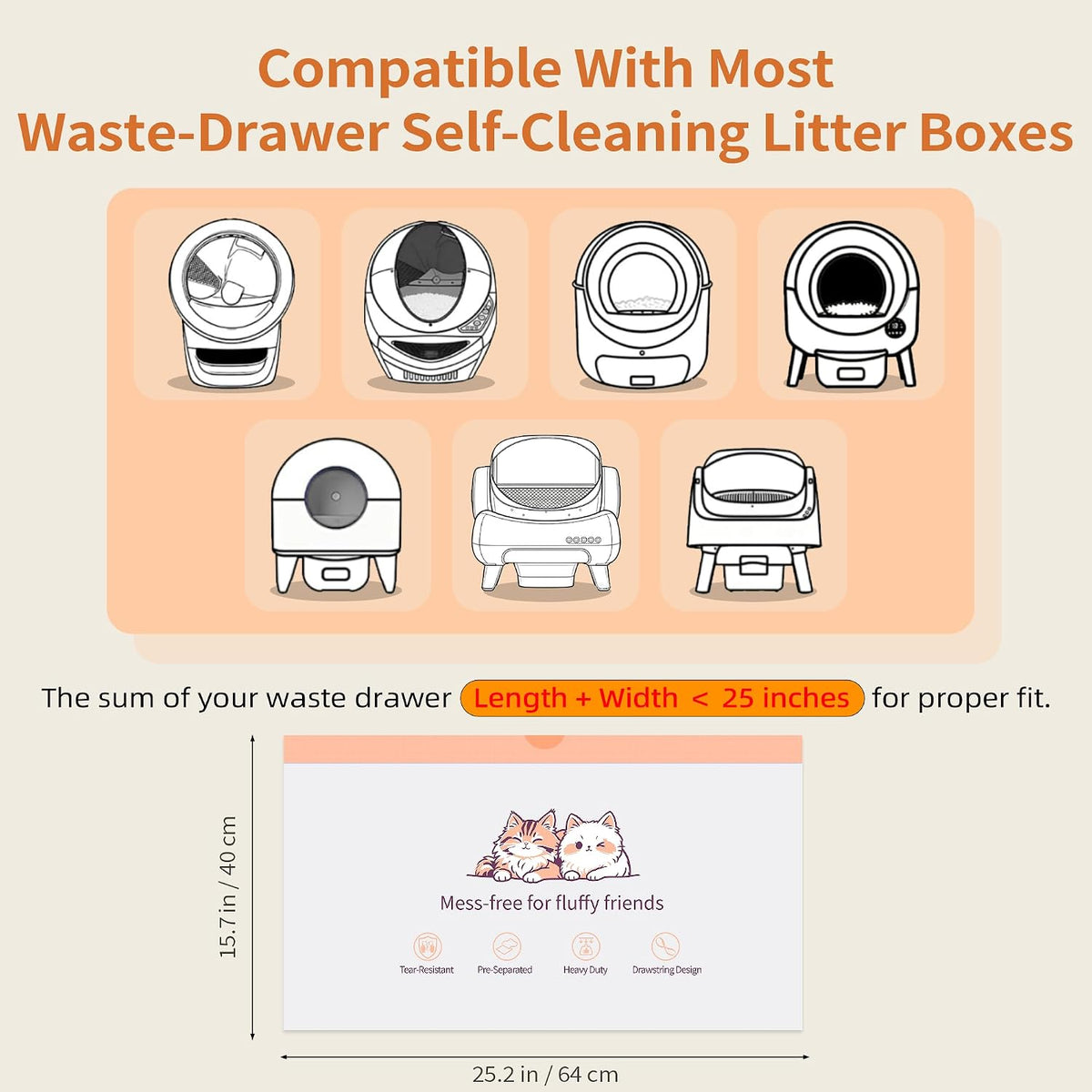 Freypet 120 Pack Litter Box Liners with Drawstring, 25.2" x 15.7"