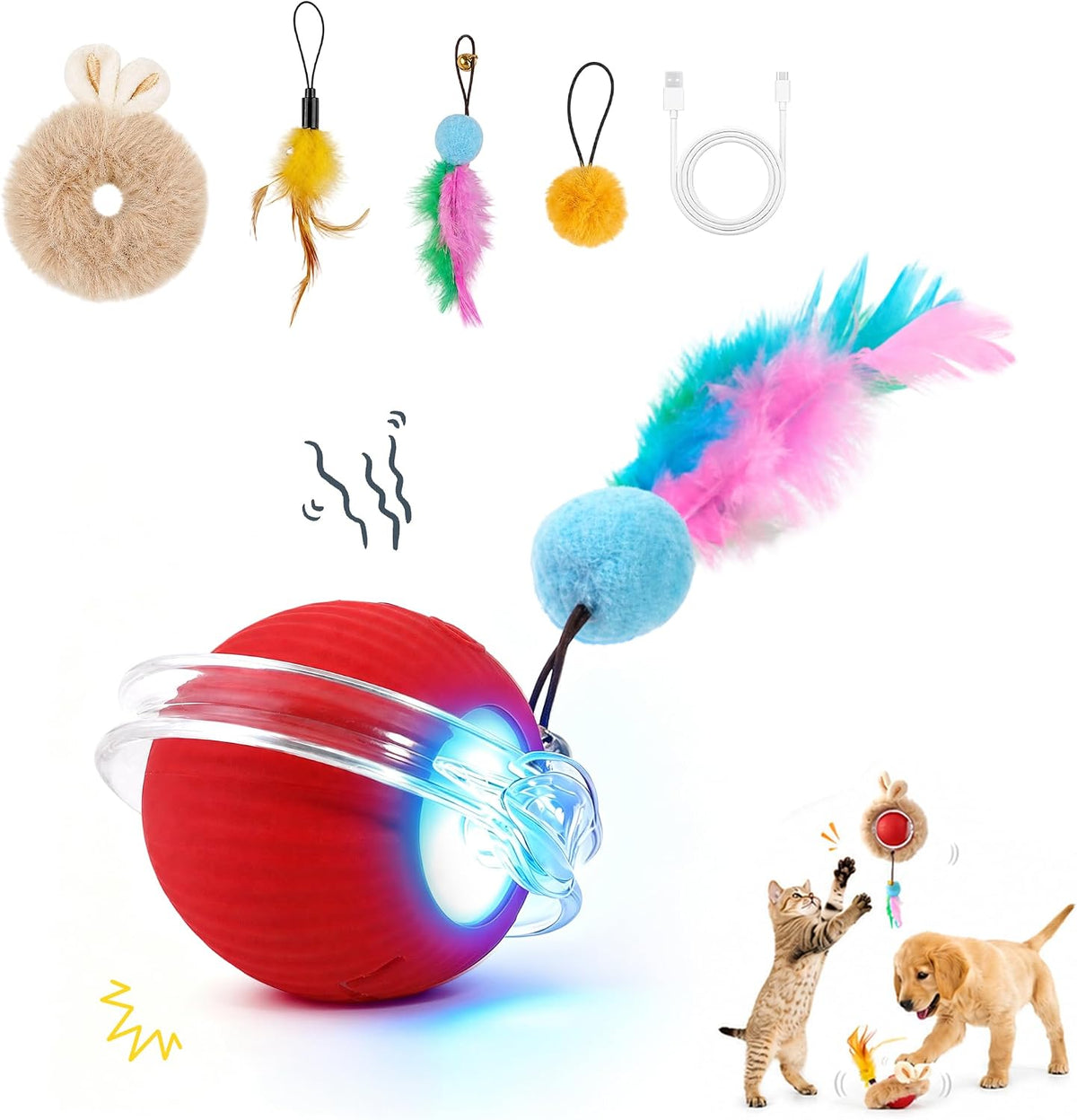 Interactive Cat Toy Ball, Self-Rolling Electric, USB Rechargeable