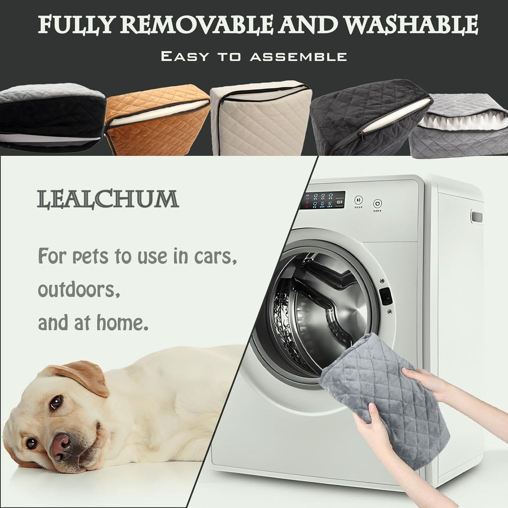 Lealchum Dog Booster Car Seat for Small/Medium Dogs,6in Memory Foam Elevated Cushion,Fully Detachable and Washable,2 Cli