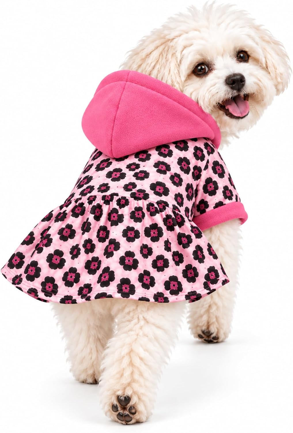 Dog Hoodie Sweaters for Small Dogs,Leopard Print Hooded Dress Skirt for Chihuahua Yorkie Pomeranian Maltese Poodle Pug,W