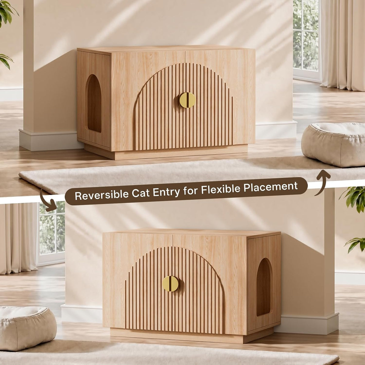 Amunrbrek Cat Litter Box Enclosure Furniture, 31.5" Arched Fluted Cabinet