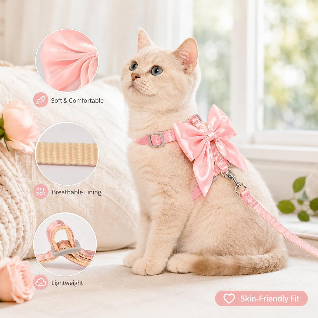 Pink Bow Cat Harness and Leash Set, Escape Proof Kitten Vest