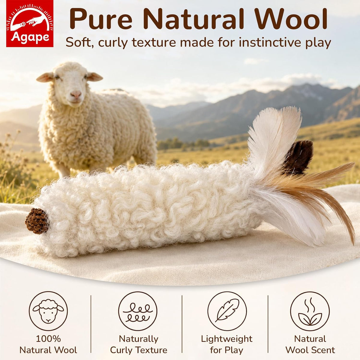 Agape Wool Cat Toys with Catnip & Silvervine Gall Fruit, Soft Plush Toys