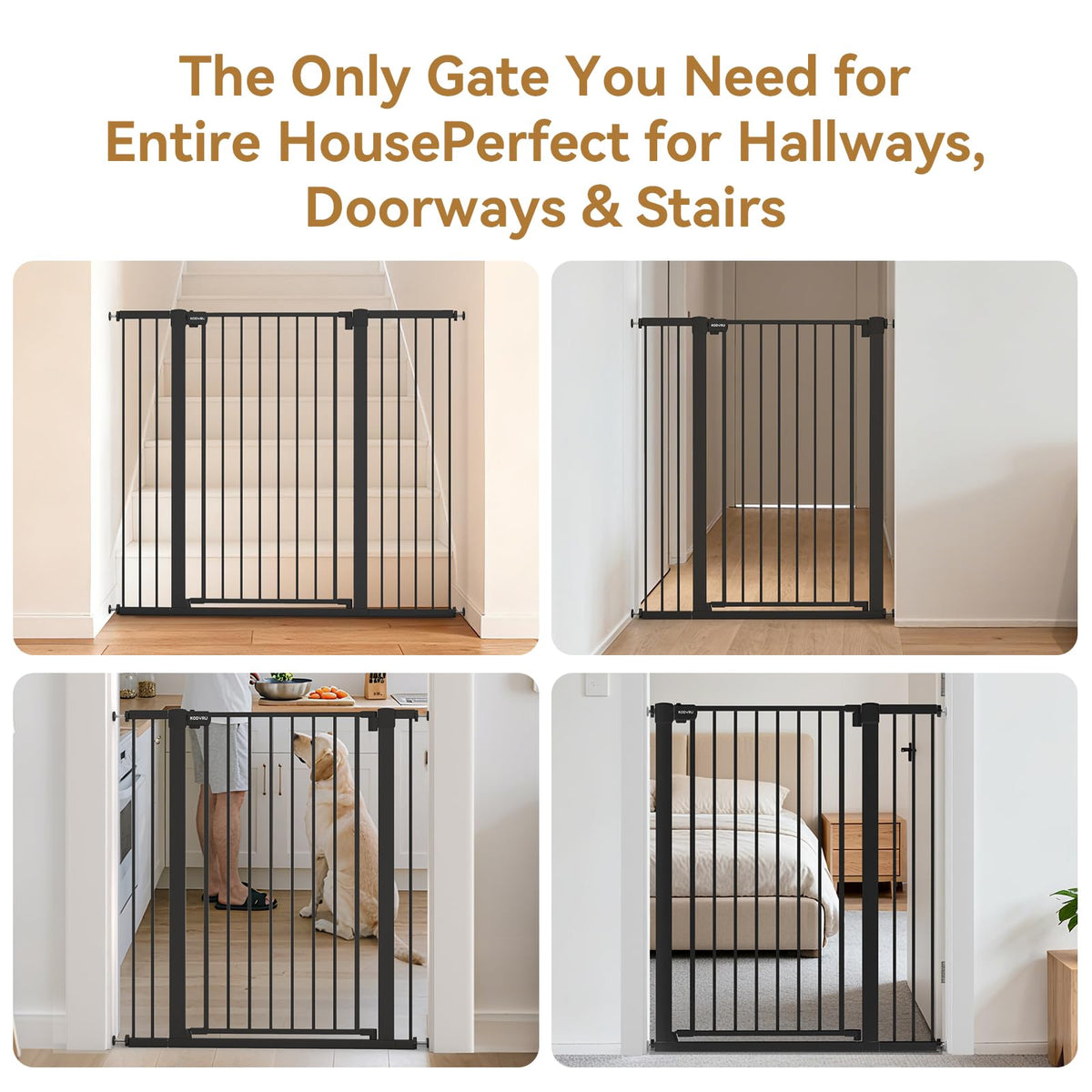 KODYRU 43 inch Tall Safety Baby Gate Adjustable 29.7-45.2inch Extra-Wide Metal Baby Gate Drill-Free Pressure-Mount Installation kit Self-Closing BabyGate for Stairwells、Doorways（Black）