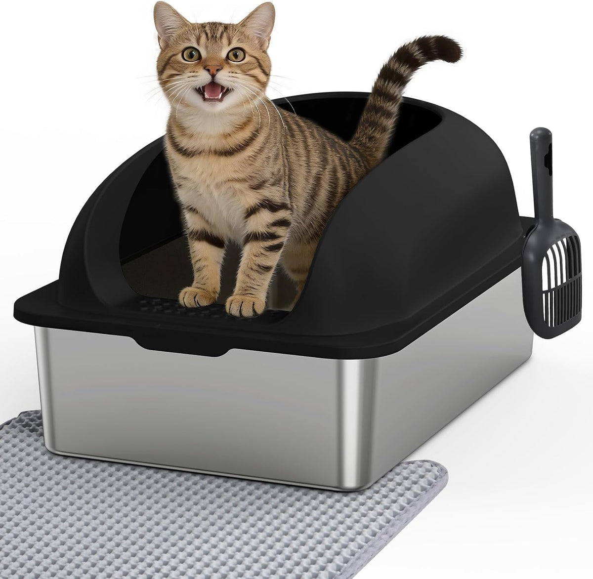 OLIXIS Large Metal Large Cat Litter Box with Lid, High Wall Sides
