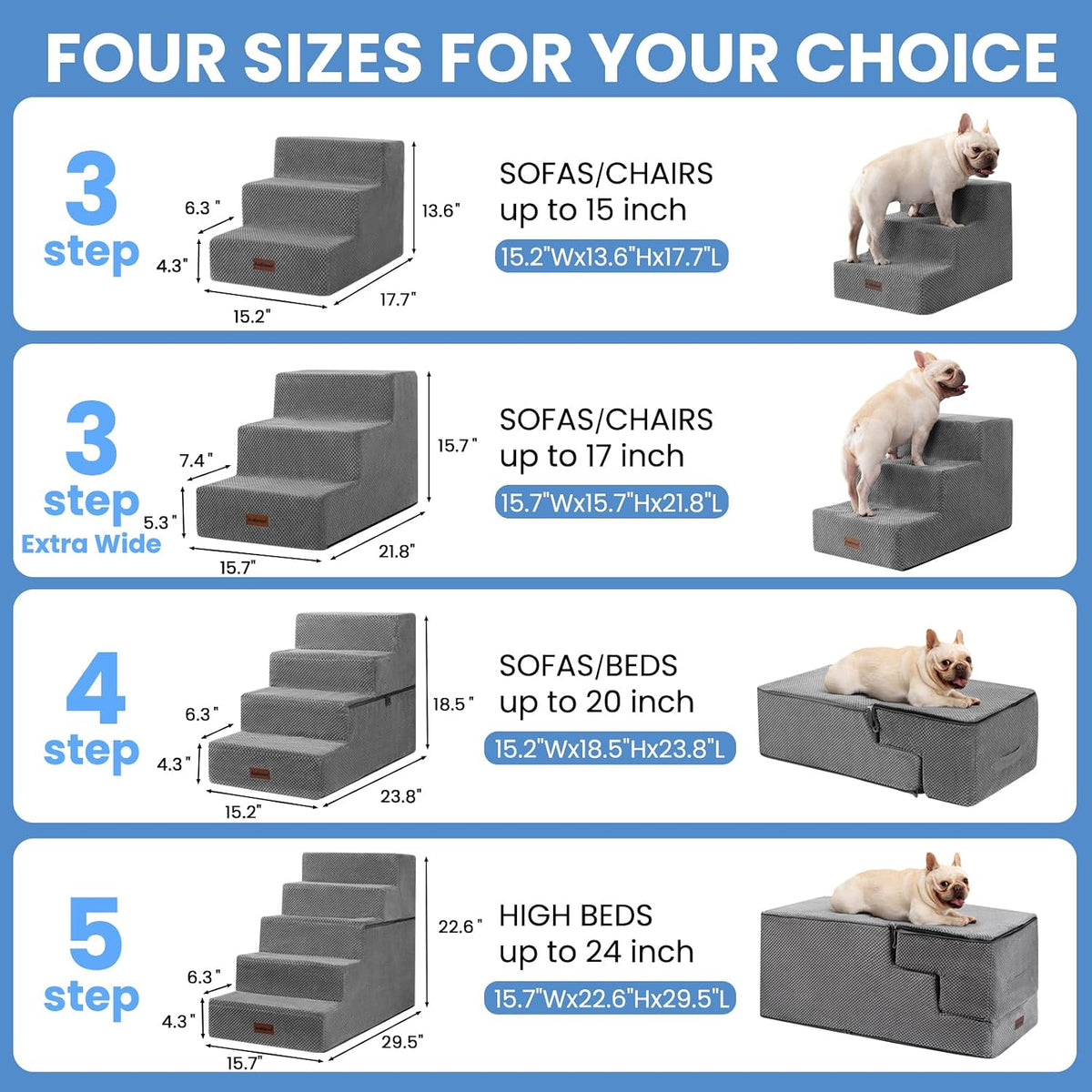 Dog Stairs for Small Dogs & Cats,3-Step Pet Steps for Couch & Bed