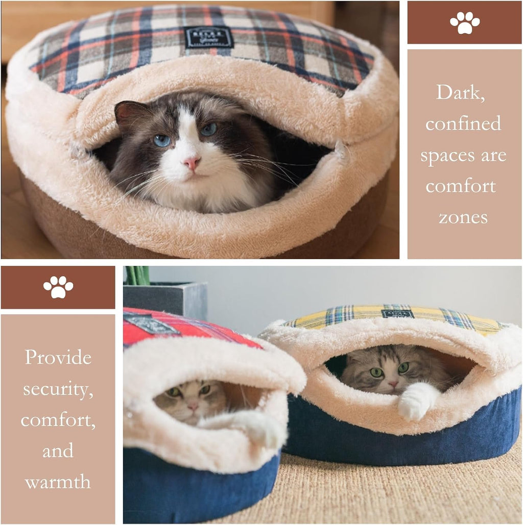 Cat Bed Cave - Enclosed Hideaway with Detachable Lid for Kitten (Yellow)
