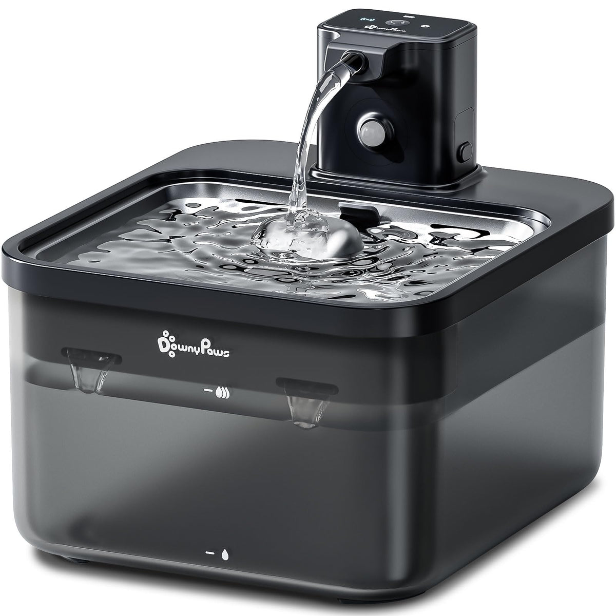 DownyPaws Cat Water Fountain Cordless, Pet Fountain, 84oz/2.5L, Black Pro