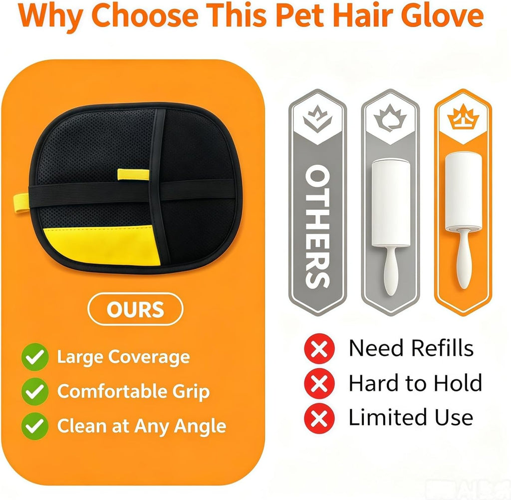 Pet Hair Removal Glove, Reusable Washable Pet Grooming Gloves (2pcs)
