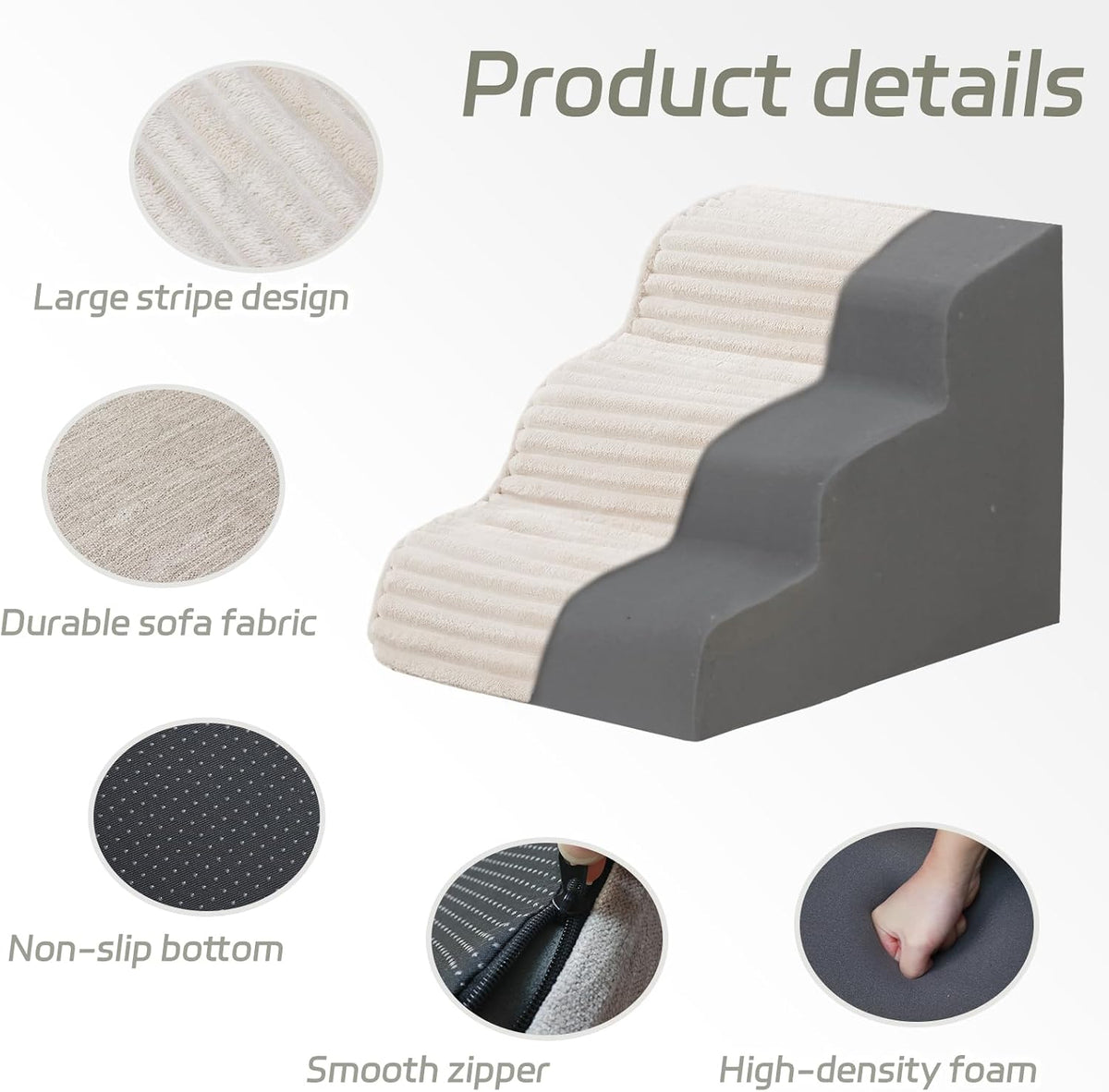 Dog Stairs for Small Dogs 15.7'' H, 3-Step High Density Foam