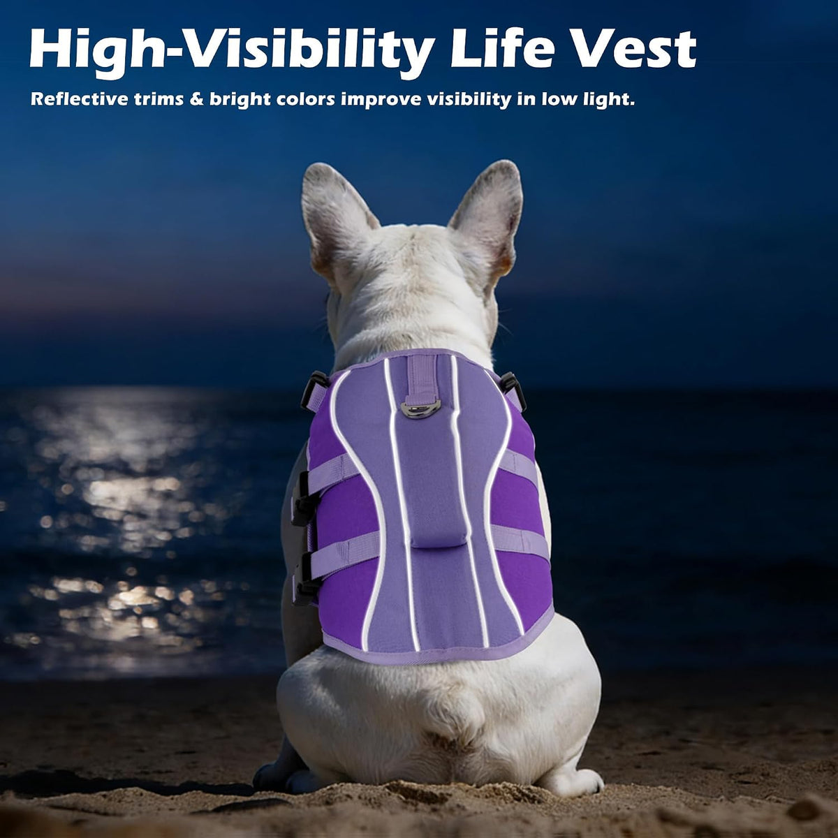 Dog Life Jacket with Handle Adjustable Swim vest, Purple, M