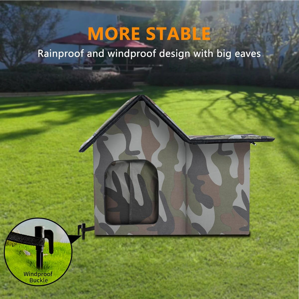 Outdoor Cat House Weatherproof, Large Feral Cat House for Winter, Collapsible Outdoor Cats Shelter with Door and Soft Ma