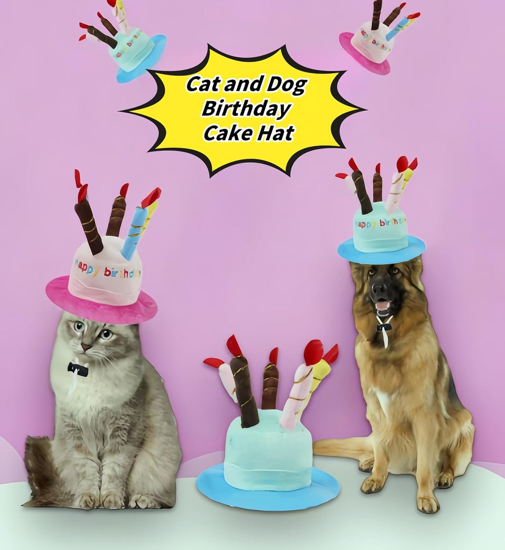 Cute Pet Party Hat for Dogs&Cats - Soft Fluffy Birthday Cap with 5 Color Candles (Blue), Adjustable Strap for Halloween,