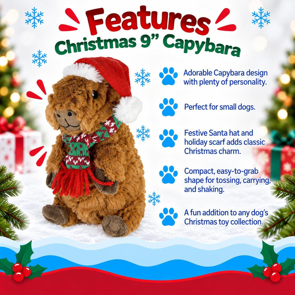 Pet Lou Christmas Capybara Plush Dog Toy, 9 Inches