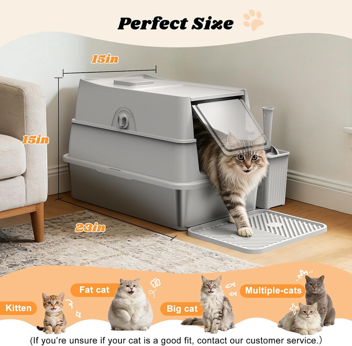Stainless Steel Litter Box with Lid | XL Enclosed Covered Cat Litter Box