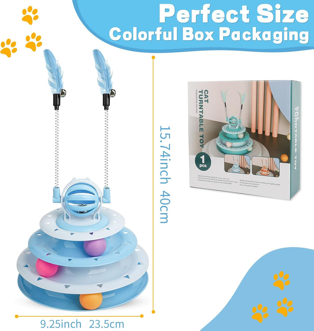 Interactive Cat Toys Kitten Puzzle Ball with 2 Cat Teasers (Blue)