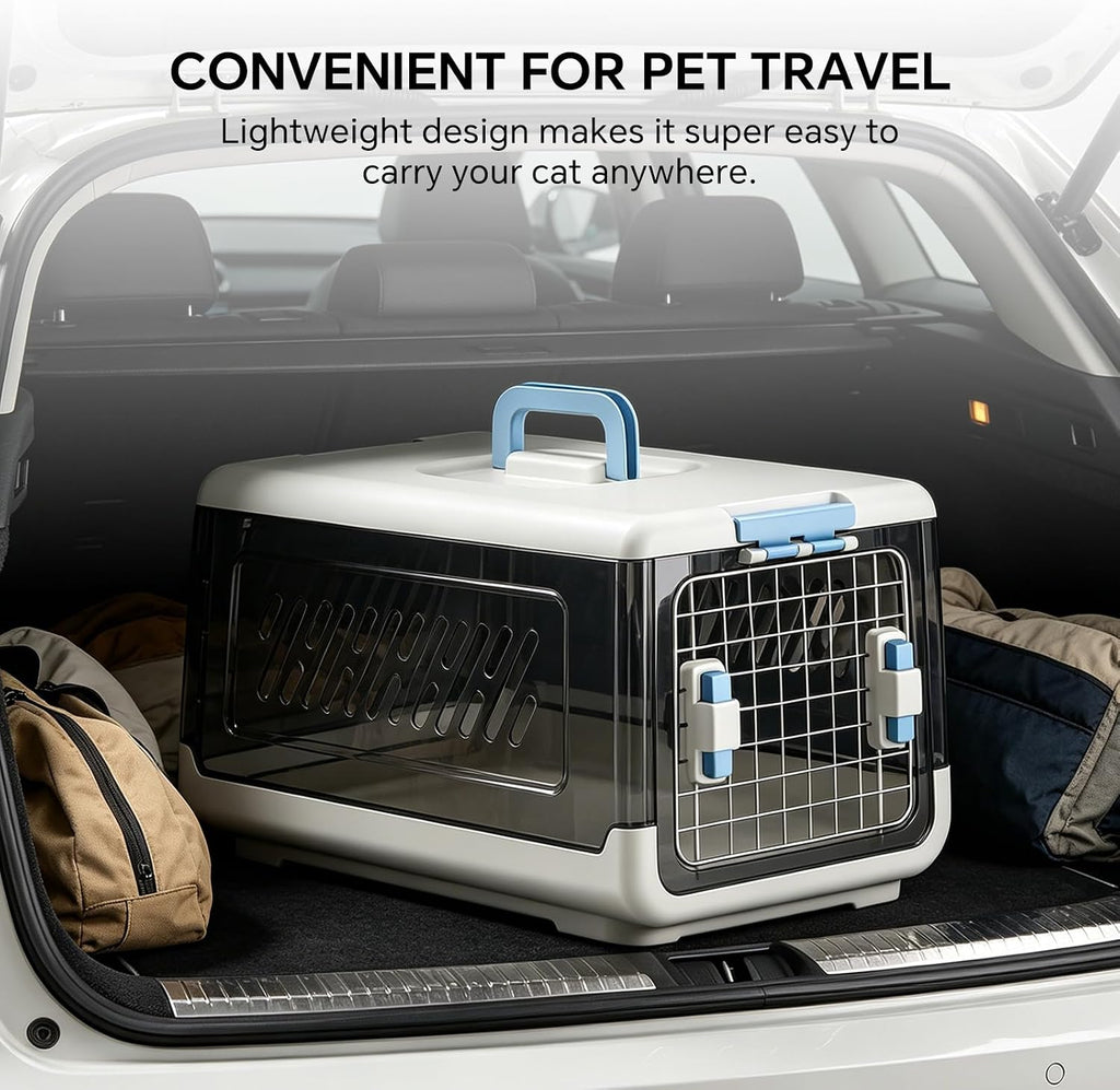 Airline Approved Hard Pet Carrier for Cats & Small Dogs – 20" Travel Crate with Metal Front Door, Top Handle, Secure Loc