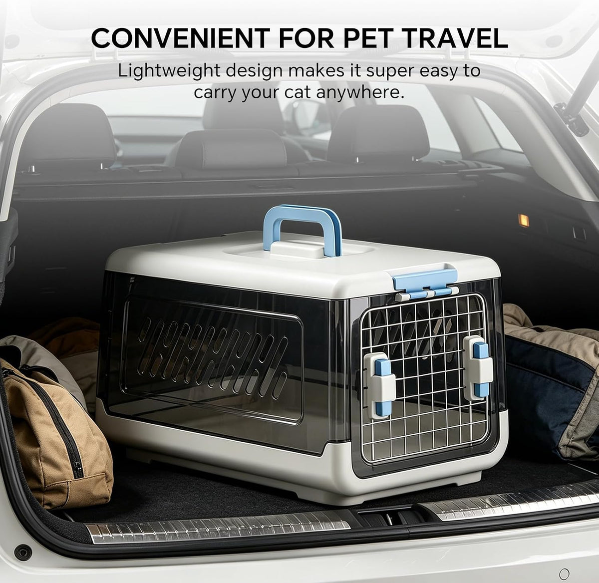 Airline Approved Hard Pet Carrier for Cats & Small Dogs – 20" Travel Crate with Metal Front Door, Top Handle, Secure Loc