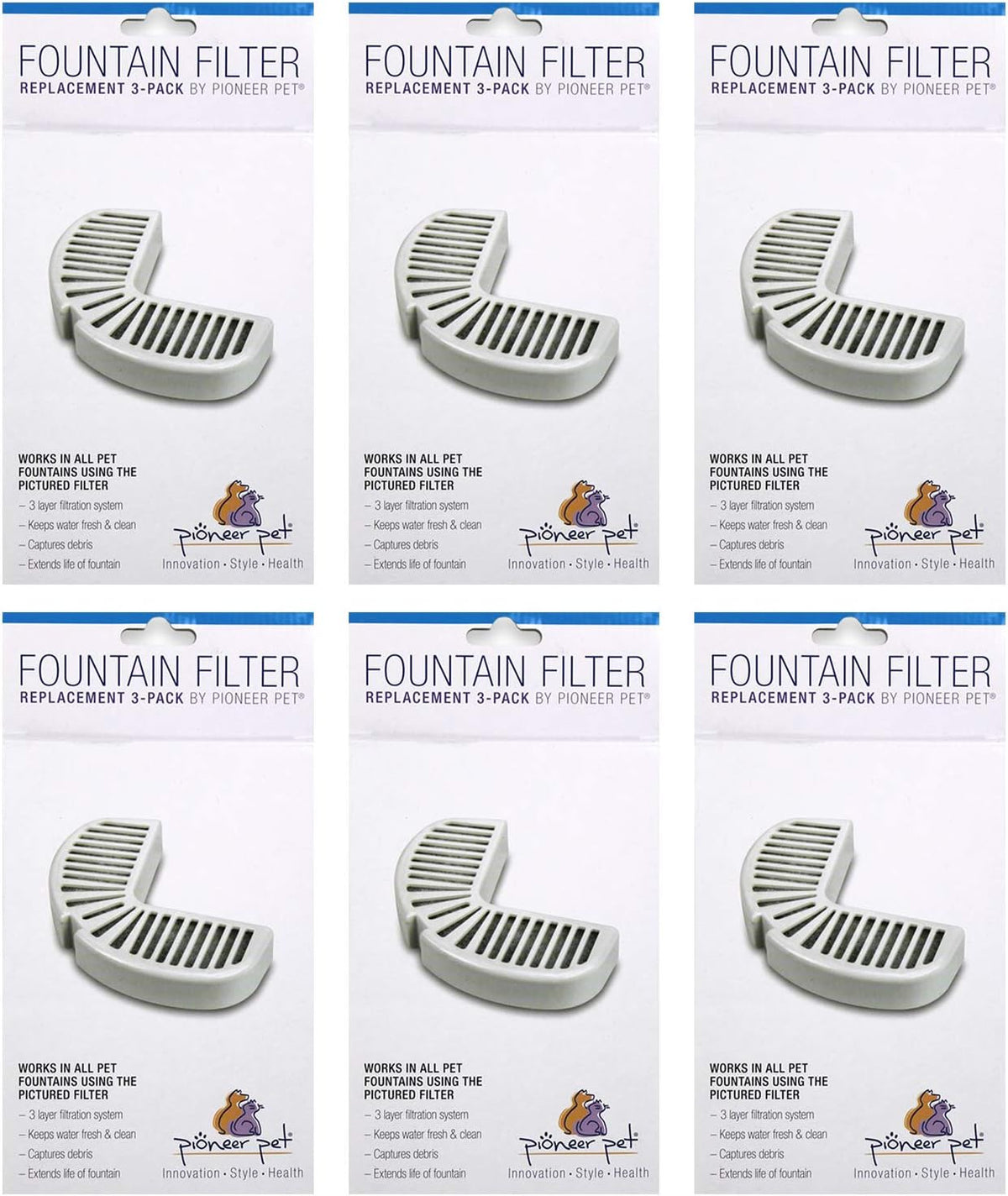 Pioneer Pet Replacement Filters for Ceramic & Stainless Steel Fountains, Raindrop Filters (3 Filters),White