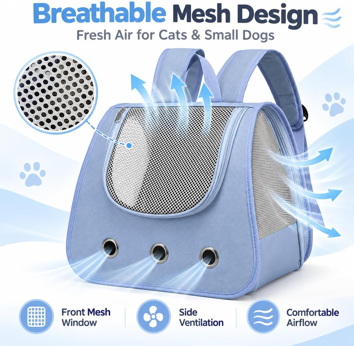 Pet Carrier Backpack for Cats and Small Dogs, Breathable Mesh Travel Backpack with Ventilation Holes, Comfortable Portab