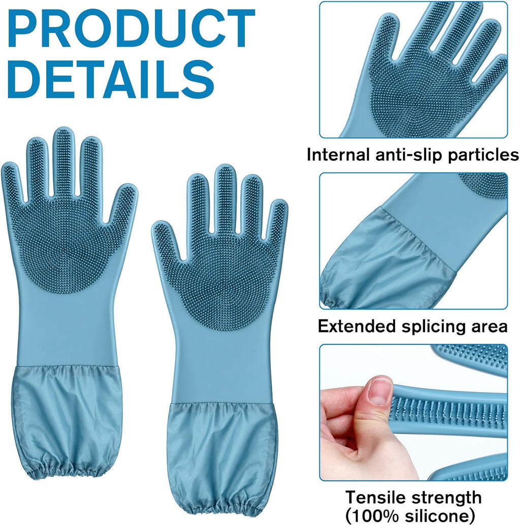 Pet Grooming Gloves 17.3 Inch Extra Long Dog Washing Gloves, Blue