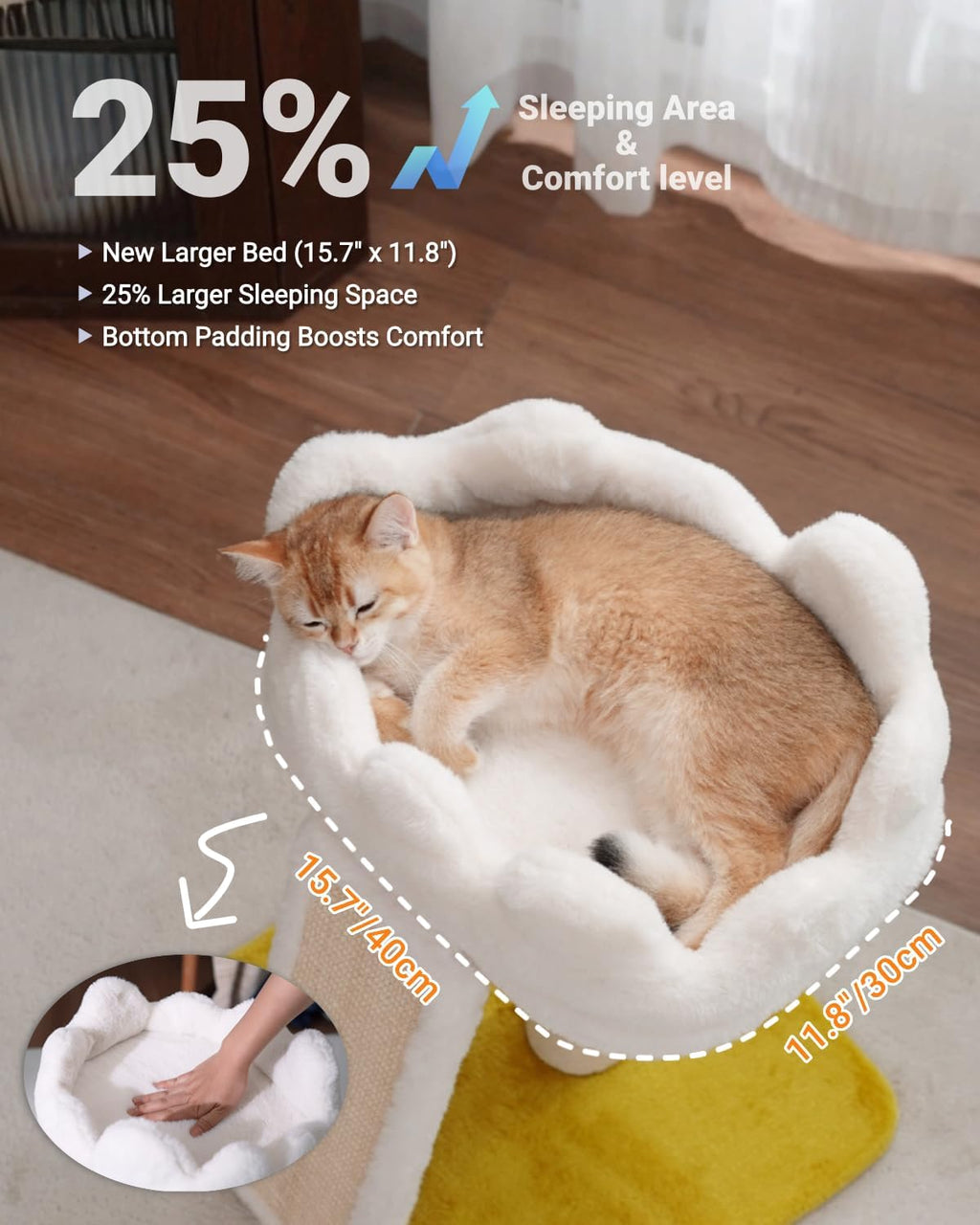 Cat Tree, Cloud Cat Tower with Soft Bed, Cat Scratching Post & Pad with Larger Perch for Window Viewing, Small Cat Tree 