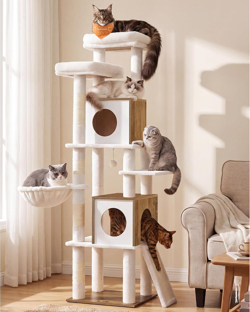 Feandrea Tall Cat Tree, 6-Tier Cat Tower with 2 Condos, 67.3 in