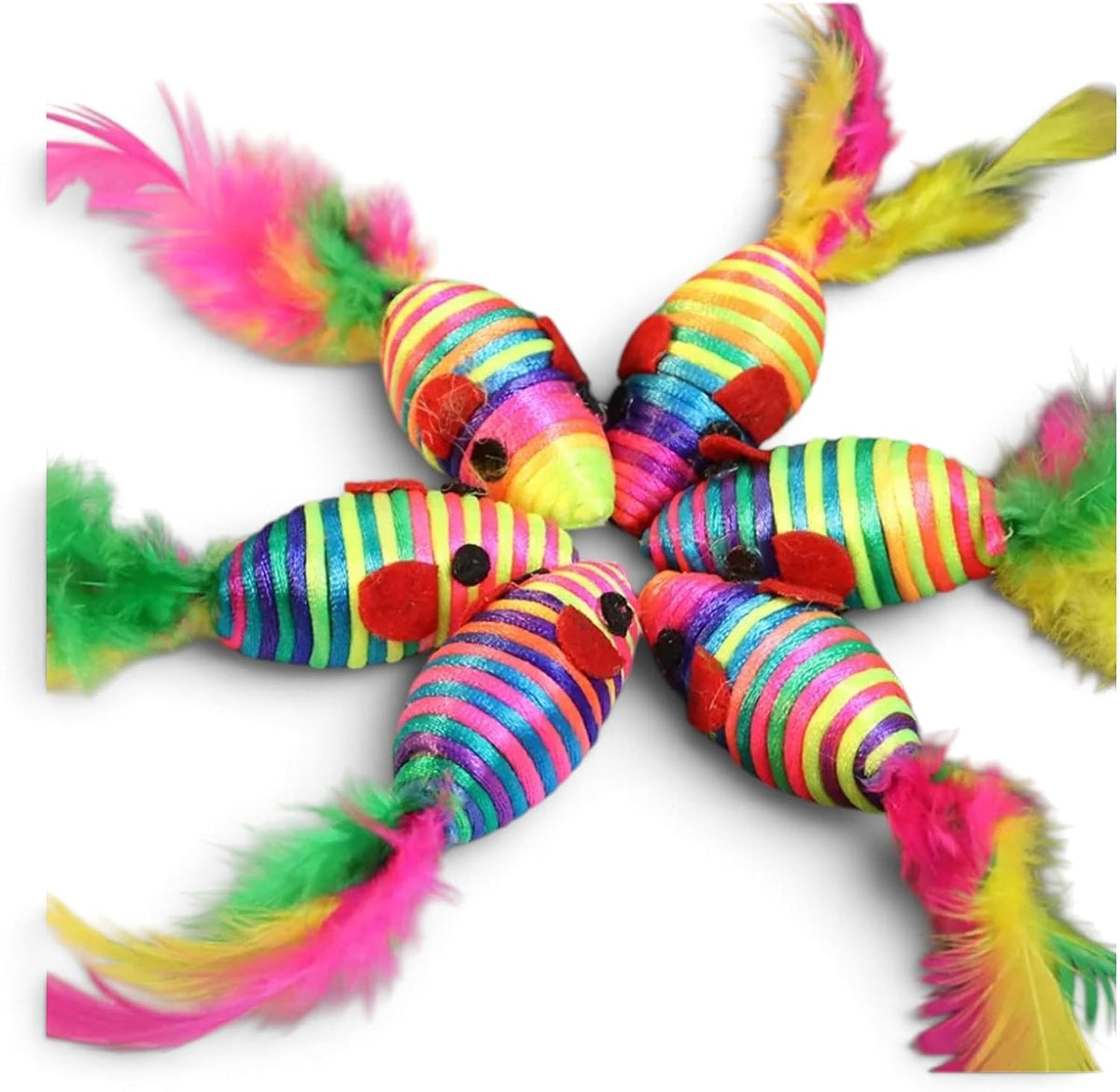Cat Toys, Assorted Colors, 6 Pack - Striped Mice, Cord Tail