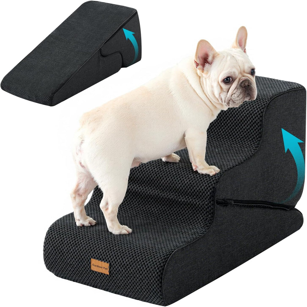 Gardner Pet Dog Stairs for Small Dogs 16.5" H, 2 in 1 Transformable 3-Step Pet Stairs and ramp, Dog Steps for Couch (13-