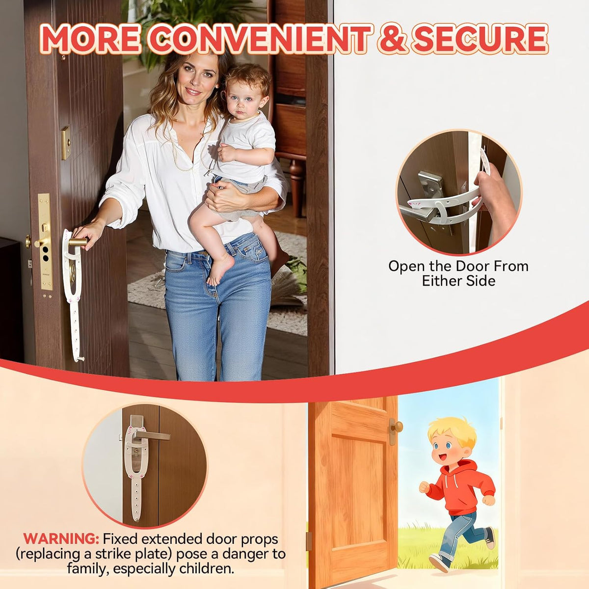 TGIOW Cat Door Latch with Stabilizer, Keep Door Open 2.5-6.5", 2Pcs, White