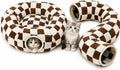 Cat Tunnel Bed with Washable Cushion for Indoor Cat, Donut Cave Tube Toys for Kitten Puppy Rabbit, Brown