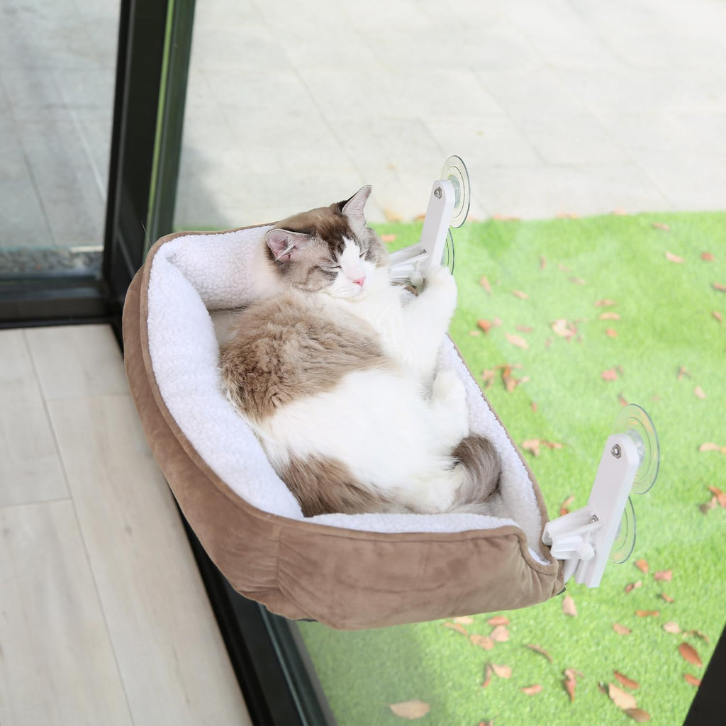 Zakkart Foldable Cat Hammock for Window with Bolster - Cordless, Three-Side Bolstered Machine Washable Fluffy Bed, Robus