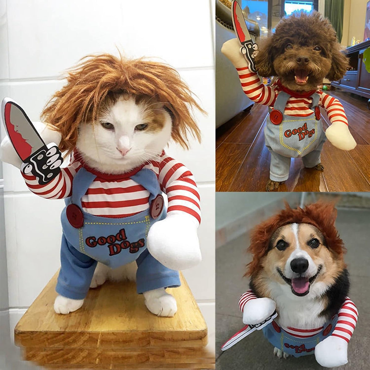Pet Deadly Doll Dog Costume, Cosplay Halloween Christmas Funny Clothes Party Costume for Small Medium and Large Dogs (Sm