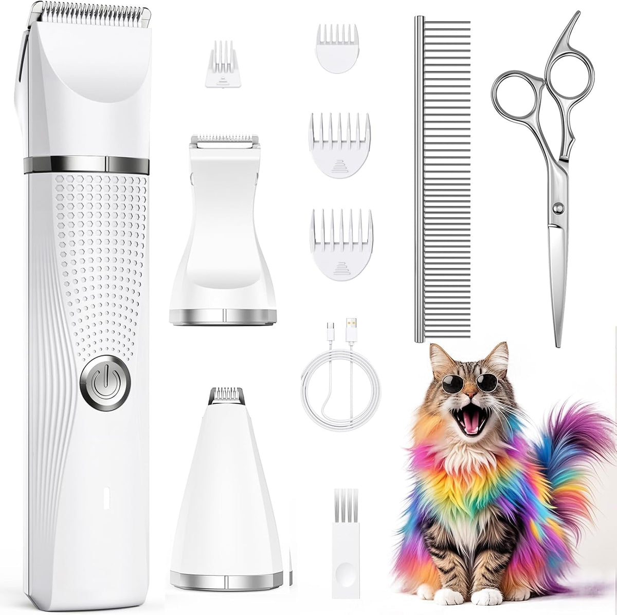 Cat Grooming Clippers Kit with Paw Trimmer, 3 in 1 Electric Pet Hair Trimmer Supplies for Thick Matted Hair, Heavy Coat 