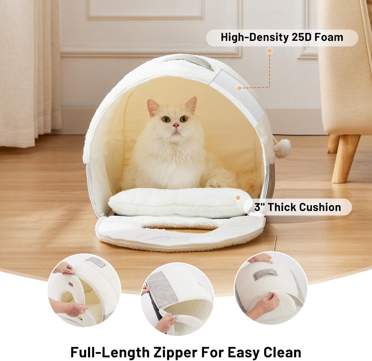 2in1 Cat Bed Cave for Indoor Cats Enclosed Bed with Washable Pillow