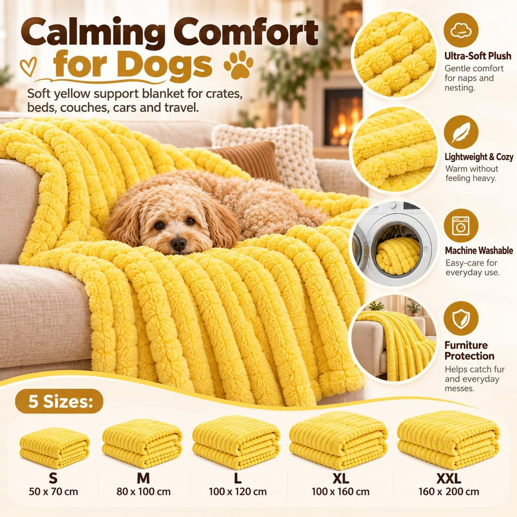 Emotional Support Dog Blanket, Yellow Soft Blanket for Crates Beds Travel (S)