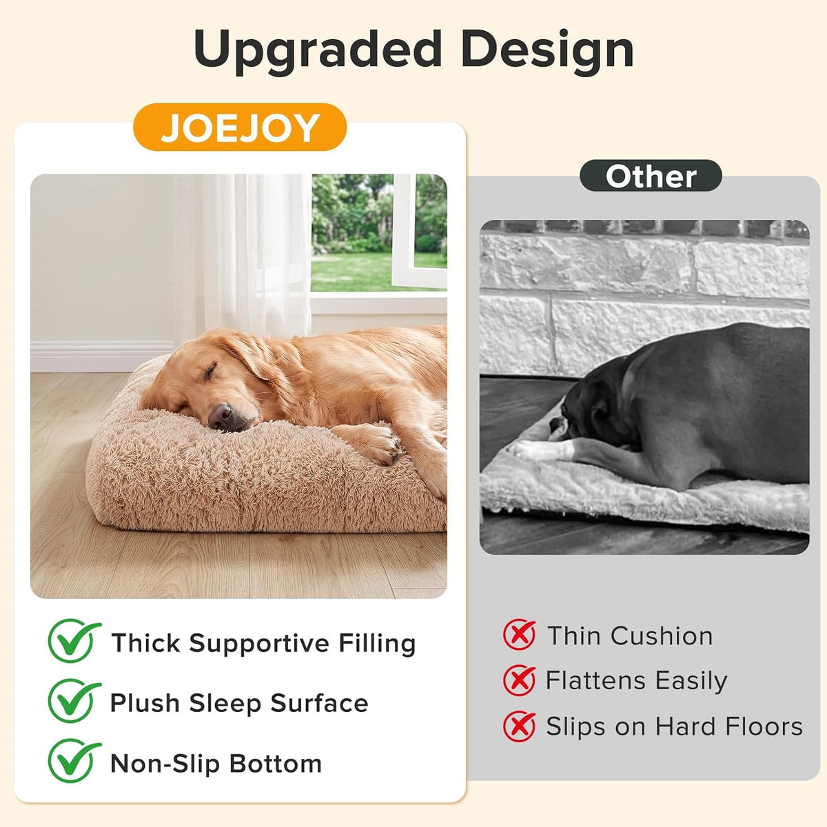 JOEJOY Large Dog Bed Crate Pad, Deluxe Plush Washable Dog Beds Fulffy Soft Kennel Pad Anti-Slip Pet Sleeping Mat for Ext