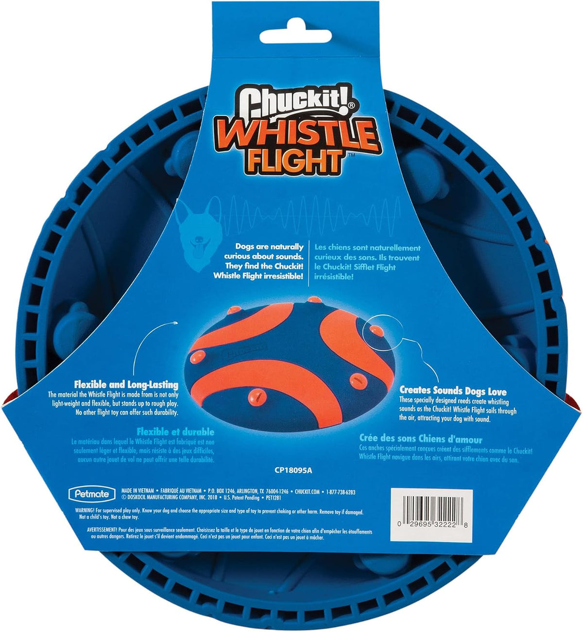 Chuckit! Whistle Flight Fetch Toy, Orange/Blue, for Medium to Large Dogs