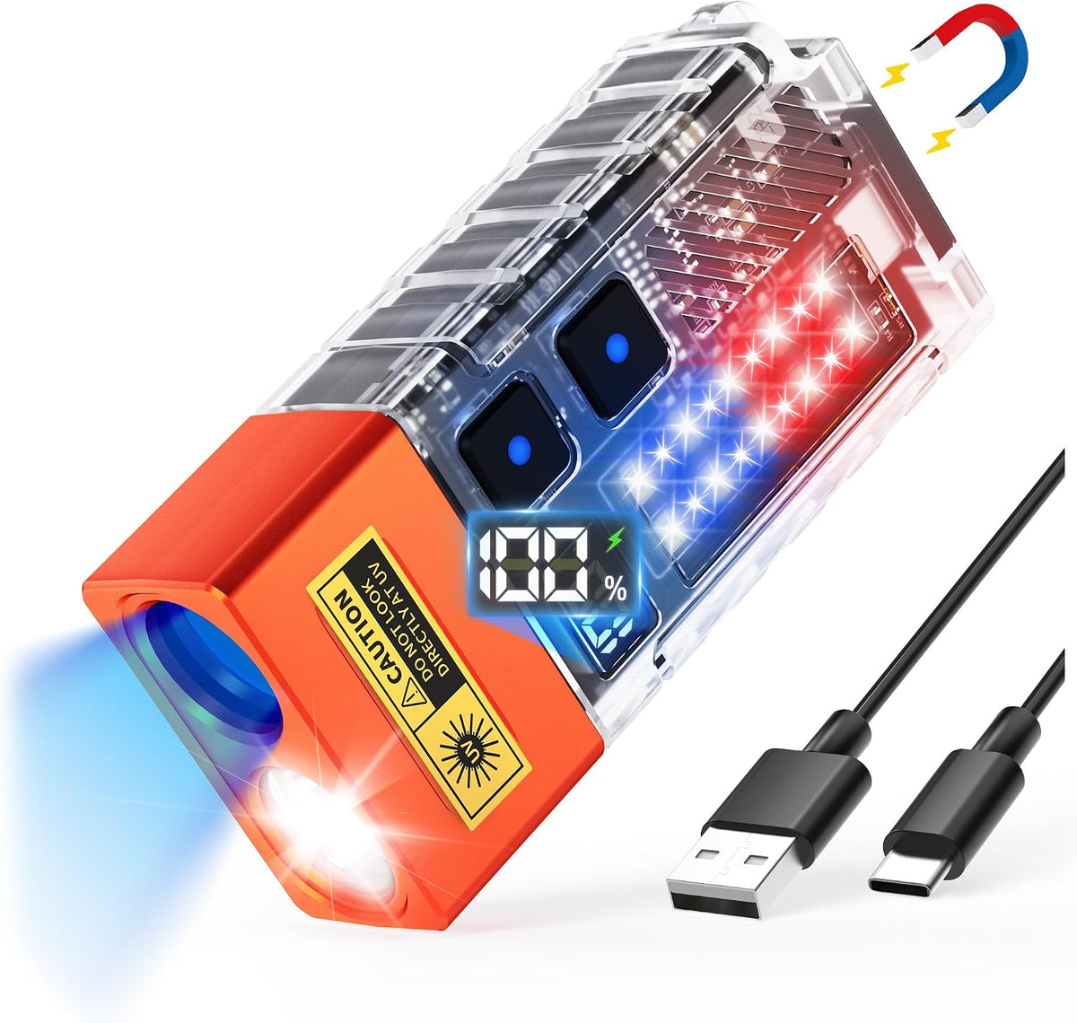 DARKBEAM 365nm UV Flashlight USB-C Black Light with Filter and LCD Display