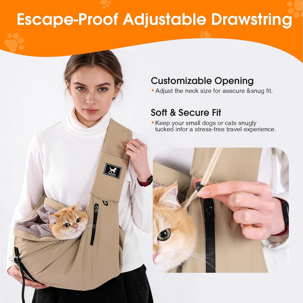 Dog Sling Carrier for Small Dogs & Cats 5-20 lbs, Adjustable Depth