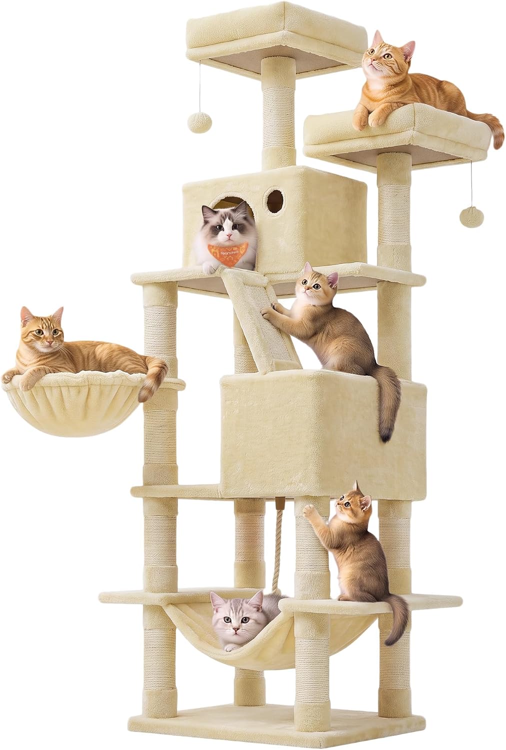 Feandrea Cat Tree, 81.1-Inch Large Cat Tower, Multi-Level Condo, Light Gray