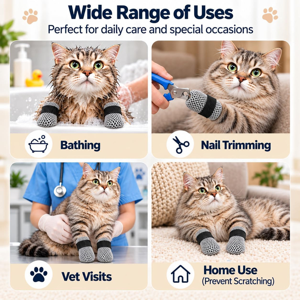 4 Pcs Cat Mittens To Prevent Scratching, Socks Shoes For Cats Gray