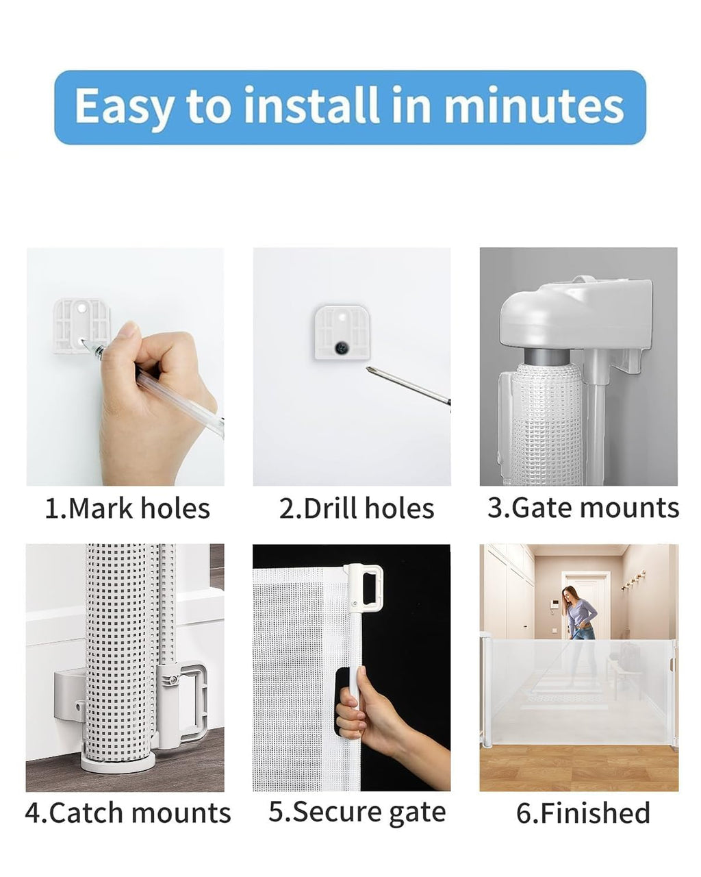 Retractable Dog Gate and Baby Gate for Stairs, 33"H x 55"W, Drill Mount